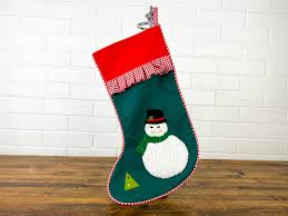 Handmade Vintage Christmas Stocking: Snowman & Tree, Red and ...