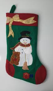 Christmas Stocking Snowman Felt Green Red Gold Kitschy 16 ...