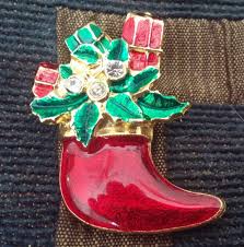 Red Boot Christmas Holiday Brooch Pin With Bright Red Green ...