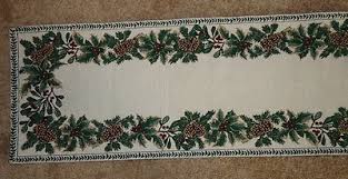 CHRISTMAS Holly & Pine Tapestry Table Runner LONG 73" x 13 ...