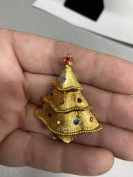 Vintage Christmas Tree Brooch Pin Gold Color with Round Multicolor Crystals | eBay
