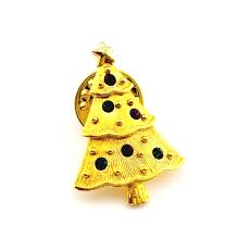 JJ 1988 Small Christmas Tree Brooch Pin Lapel Pin 1" Gold Tone #31 | eBay