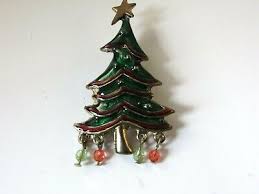 Vintage Christmas Tree Brooch Gold Tone Green Red Enamel With Beads Pin | eBay