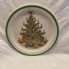 Vintage Plummer Ltd Christmas Tree Dinner Plate Green Trim Vintage 10.25” | eBay