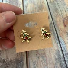 Tiny Rhinestone Christmas Tree Pierced Earrings, Vintage 1960s, Adorable - Etsy