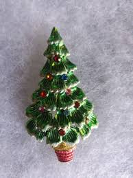 Vintage Christmas Tree Pin Brooch Green Enamel Tree w/ Multi ...
