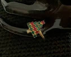 Vintage Rhinestone Christmas Tree Adjustable Rings ...