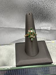 Ladies 14 Karat Yellow Gold Emerald & Diamond Cocktail Ring ...