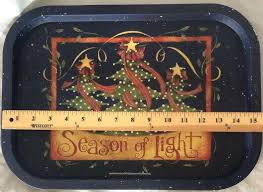 THREE VINTAGE CHRISTMAS THEMED METAL RECTANGULAR SERVING ...