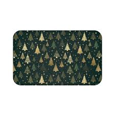 Boho Christmas Holiday Bath Mat | Green Gold Retro Vintage ...