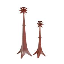 Vintage Pair of Sputnik Style Candlesticks in Red Finish ...