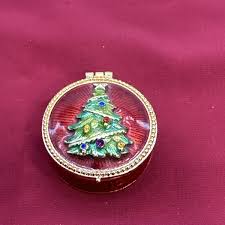 Christopher Radko Christmas Tree Pill Trinket Ring Box Enamel Rhinestones | eBay