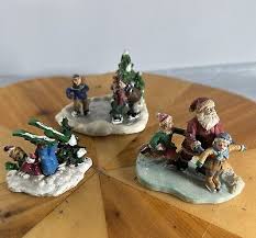 Lot 3 Christmas Village figurines enjoying winter Bnk1 | eBay