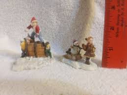 2 VTG Christmas Village Resin Figures Kids Playing In The ...