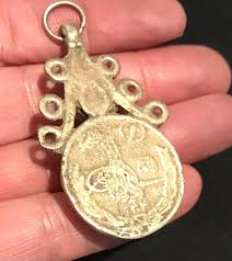 Vintage Coin Pendant- Kuchi Jewellery- Red Blue Glass ...