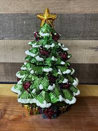 DAVIDS COOKIES Green Metallic Christmas Tree Cookie Jar ...