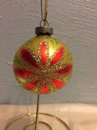 Vintage BEAUTIFUL Gold Glass Hand Painted Flower Christmas ...