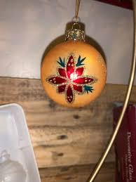 3 AmeriChristmas Ornaments Hand Painted Glass Poinsettia ...