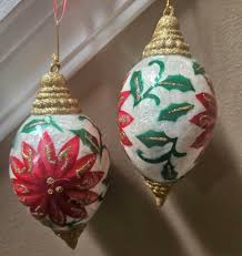 Pair of Vintage Capiz Shell Poinsettia Red Gold Christmas ...
