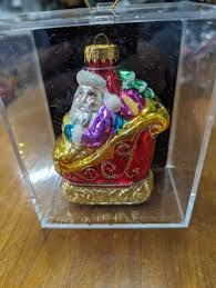 Vintage Unique Treasures Hand Crafted Glass Ornament of Santa and Sleigh. Original Plastic Container With Ornament Still Attached to Back. - Etsy