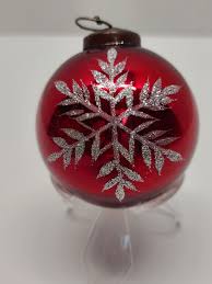 Vintage Christmas Tree Ornament Glass Kugel Red Silver ...