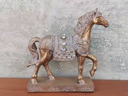 Golden Horse Figurine: Vintage Resin Statue, Symbol of ...
