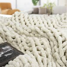 Chunky Knit Blanket, Soft Plush Crochet Chenille Blanket, Knitted Yarn Blanket | eBay