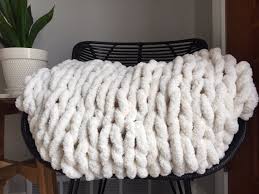 Light Grey Oversized Chunky Chenille Handknit Blanket // Super Soft Chunky Knit Blanket - Etsy