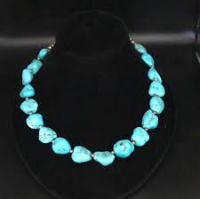 18” Large Turquoise Nugget and Sterling Silver bead Necklace ...
