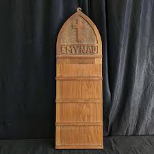 Vintage Welsh Oak Hymn Board with Carved Cross & 'Emynau' (SOLD) - Antique Church Furnishings