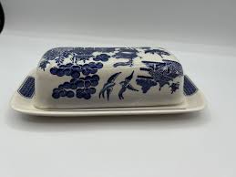 Churchill Blue Willow Covered Butter Dish Made in England Georgian Shape | eBay