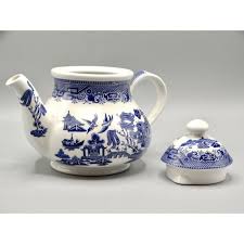 English Blue Willow Ware Teapot | Chairish