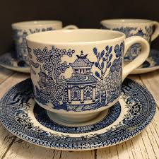 Churchill Blue Willow Tea Cup and Saucer Set - Asian Motif ...