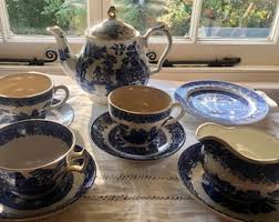 Vintage Willow Pattern Tea Set: Sadler Teapot, Woods & Sons ...