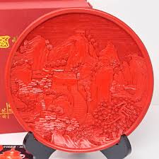 Chinese Red Lacquerware Carved Plate of The Great Wall Of ...