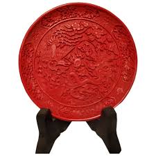 8" Diameter Cinnabar Chinese Decorative Plate. For Sale at ...