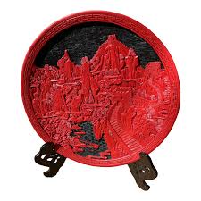 1990s Asian Cinnabar Plate | Chairish