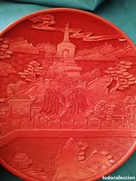 antiguo plato. laca china cinabrio. pagoda orie - Compra ...