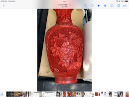 Vintage Chinese 12" Cinnabar Vase Carved Lacquer over Brass ...