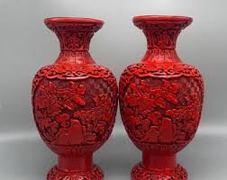 Chinese Antique Handmade Carved Lacquerware Vases ...