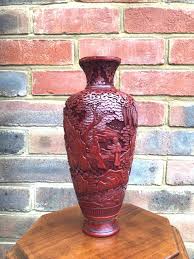 19th Century Antique Chinese Red Cinnabar Lacquer Vase H ...