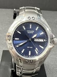 CITIZEN WR 100 Day Date 10 Bar Mens Watch Blue Dial EXC ...