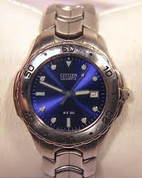 Vintage Citizen Quartz Watch: Blue Dial, Stainless Steel ...