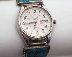 Seiko Quartz Watch Day Date Sterling Silver Turquoise Tips ...