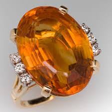 Vintage Oval Citrine Ring w/ Diamond Accents 14K Yellow Gold