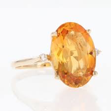 5.11ctw Oval Citrine Solitaire with Diamond Accents Ring 14k Yellow Gold Size 5
