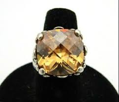 Gorgeous 925 Sterling Silver Embossed Bead Work Simulated CZ Citrine Ring S 7.25 | eBay