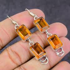 Natural Topaz Earrings, Orange Gemstone Earrings, Drop ...