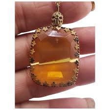 Vintage Czech Highly Faceted Glass Bezel Set Pendant Necklace (A3494). For Sale at Ruby Lane