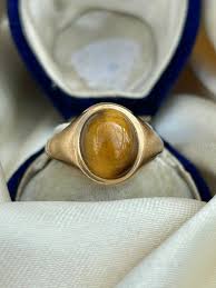 Vintage 9ct Yellow Gold Cabochon Tigers Eye Signet Ring — Gembank1973